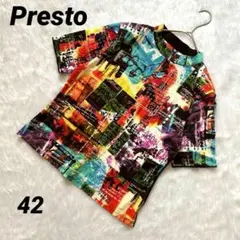 【プレスト】 総柄トップス 42 美品 ハーフジップ 肩パット付き 半袖 総柄のサムネイル