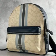 ✨極美品✨コーチ　リュック　バックパック　シグネチャー　ジャカード　ベージュ　青