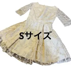 アイボリー フリル レース パーティードレス　結婚式　Sサイズ