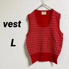 レトロ トップス ニットベスト ノースリーブ トマトレッド 朱赤 L 春