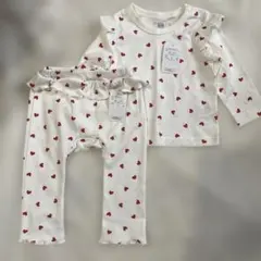 ホワイト　ハート柄 フリル付き　上下セット