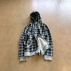 00s アーカイブ　ダブルジップ　パーカー　チェック　黒　y2k シティ　OLD