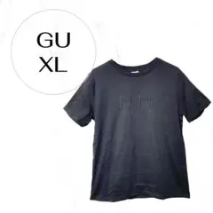 GU×ELLE コラボ Tシャツ XL ブラック 刺繍ロゴ 半袖 綿100%