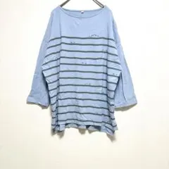 クマ柄Ｔシャツ　 ストライプ柄 Tシャツ　ブルー　綿100％