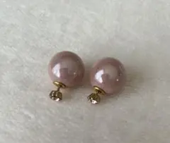 パールキャッチピアス　ピンク　ラインストーン