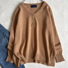 SHIPS ウールカシミヤ混Vネックニット キャメル ゆったりスリット F