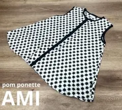 pom ponette AMI ノースリーブ　ワンピース　花柄　刺繍　黒　白のサムネイル