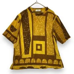0.K.I.N.Y (M) レディース　半袖　Tシャツ　総柄　派手　茶色と黄色