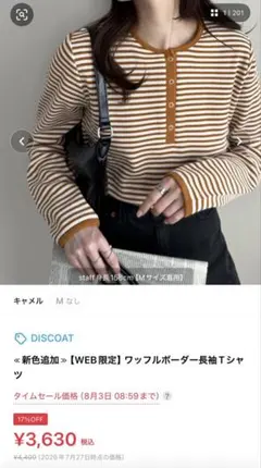 DISCOAT ボーダー ヘンリーネック 長袖カットソー ブラウン Mのサムネイル