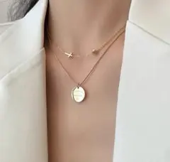 ネックレス 【大人気】コイン✨ジルコニア 2連ゴールド サージカルステンレス