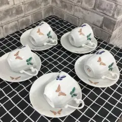 九谷焼　清峰　蝶模様のカップ・ソーサー5個セット クタニヤキ