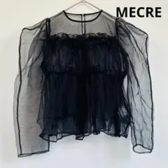 MECRE メクル シアーギャザーブラウス ブラック　チュール　オーガンジー