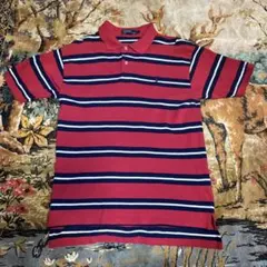 Polo by Ralph Lauren 赤青ストライプ ポロシャツ L