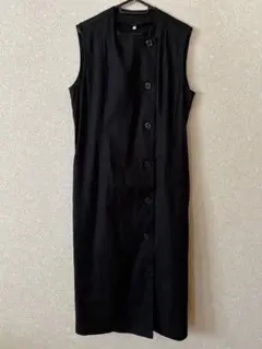 【無印良品】ヘンプ混ストレッチ　ジレワンピースＭ・黒のサムネイル