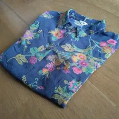 花柄　長袖シャツ　ちりめん風　ブラウス　日本製　シャツ　昭和レトロ