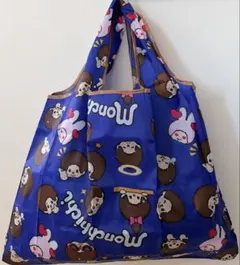 【新品】キャラクターエコバッグ 大容量 モンチッチ ブルー