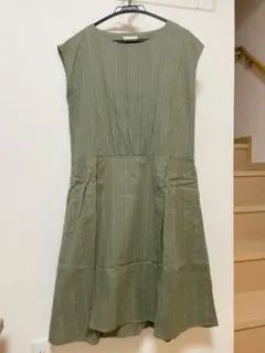 スタディオクリップ　フリンジストライプフレンチスリーブワンピース