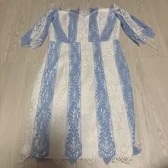 青と白のストライプ レースドレス