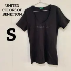 【BENETTON】ロゴラインストーン 半袖Tシャツ ブラック Sのサムネイル