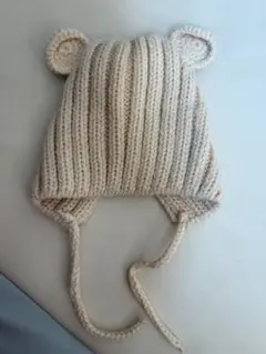 クマ耳付きニット帽子 クリーム色