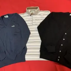Crocodile ストライプ ポロシャツLL＆セーターL＆カーディガンLセット