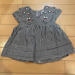 プチマイン　イチゴ刺繍ブラウス　チェック　100cm