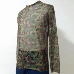 美品◎ジャンポールゴルチエ カットソー 緑茶 L パワーネット カモフラ 総柄