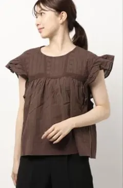 Samansa Mos2 ブラウン　レース切り替えフリルブラウス　新品未使用