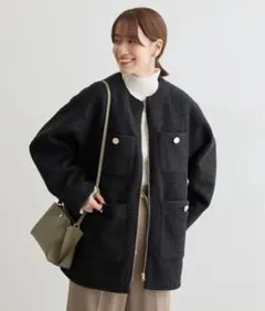 Green ParksノーカラーZIPジャコット chocol raffin