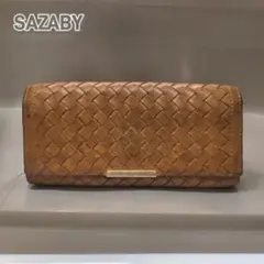 2500□SAZABY ブラウンレザー 編み込み 長財布 bc07x1のサムネイル