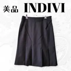美品　INDIVI　インディヴィ　ストライプ　ひだスカート　M　オフィス　スーツ
