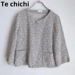 テチチ　ノーカラージャケット　レディースアウター　綿混　上品　ベージュ　M