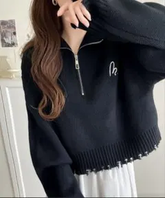 mily bilet ネイビー ハーフジップニット