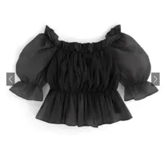 新品　ブラック　シアーギャザーショート丈ブラウス　tu541 grl GRL