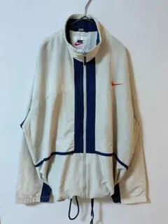 NIKEナイキ ナイロンジャケット刺繍ロゴ90s00sベージュネイビーXL相当
