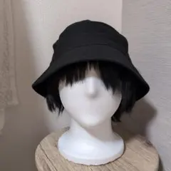 黒　キャンバス生地　バケットハット