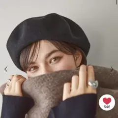 黒いウールベレー帽 フリーサイズ