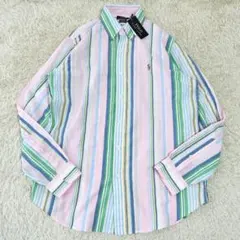 ポロラルフローレン★未使用★BDシャツ★シアサッカー切替★ランダムストライプ