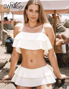 shein シーイン　ホワイトフリルビキニ