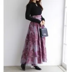 マーキュリーデュオ★ぼかしフラワーメッシュリバーシブルスカート