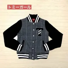 トミーガール Sサイズ ジャケット毛70￼%グレーチェック柄￼アップリケ入り