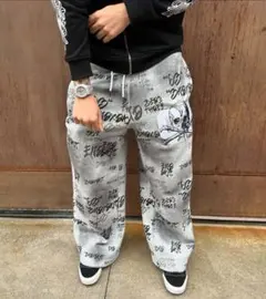 スカル プリント カジュアルパンツ ヒップホップ