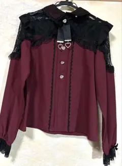 レースフリルハートビジューブラウス 夢展望 ボルドー　DearMyLoveのサムネイル