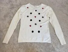 ※値下げ※【未使用】Super Beauty アイボリー 長袖ニット ハート刺繍