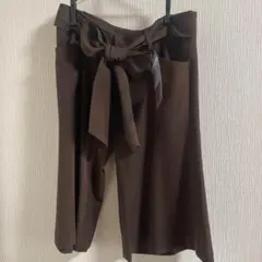 【リボン付】KNOW BEANS ガウチョパンツ 茶 38 M 膝下丈 可愛い