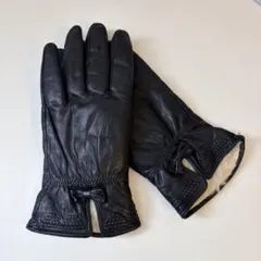 リボン付き⭐️レザー手袋 裏ファー 革手袋 レディース