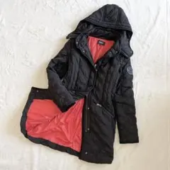 【美品】Desigual 42 キルティングロングコート　中わた　フード付　黒