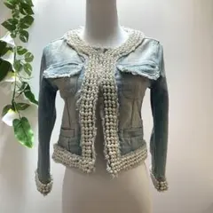 ロイヤルパーティー【S】ライトブルーデニムジャケット パール付き　丈短め