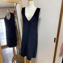 手作り黒コーデュロイ Vネック ジャンパースカート