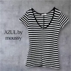 AZUL by moussy ボーダー 半袖 Vネック コットン100％Sのサムネイル
